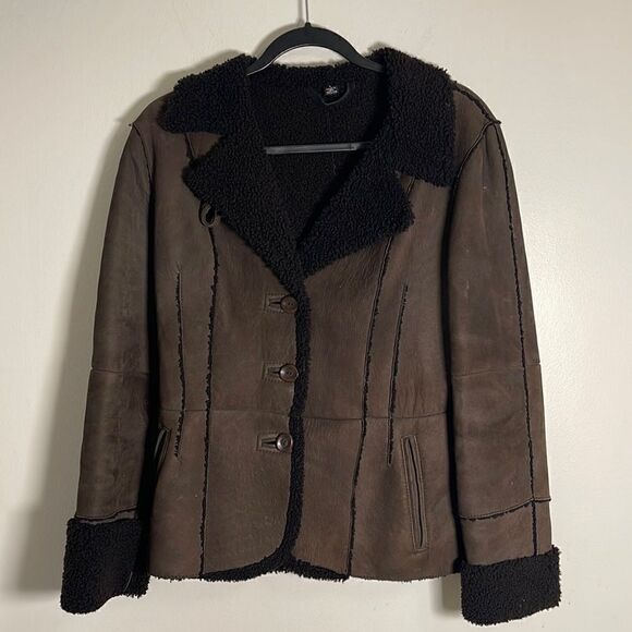 EUC Vintage Audrey (Robert) Talbott Brown Suede Shearling Trimmed Jacket Small - Picture 1 of 10